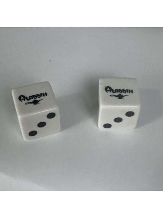 Aladdin Casino Other - Vtg Aladdin Hotel Casino Set of 2 White Dice 80s 90s- mancave bar gamble